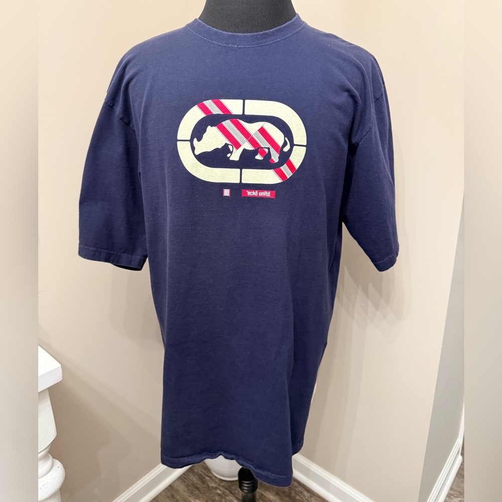 Ecko Unlimited Navy Graphic Tee with White and Red Logo